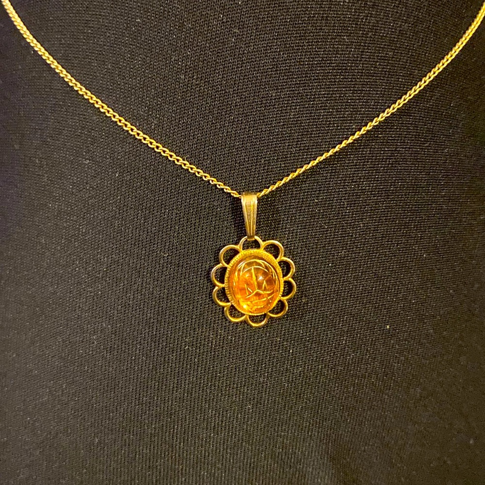 Gold Tone and Amber Necklace